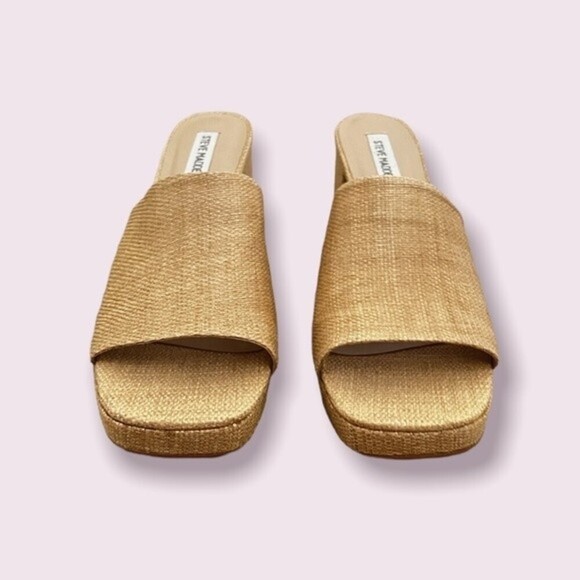 Steve Madden Elda Heels Beige Tweed Square Open Toe Sandals Y2K Womens Size 9.5 - Picture 6 of 8